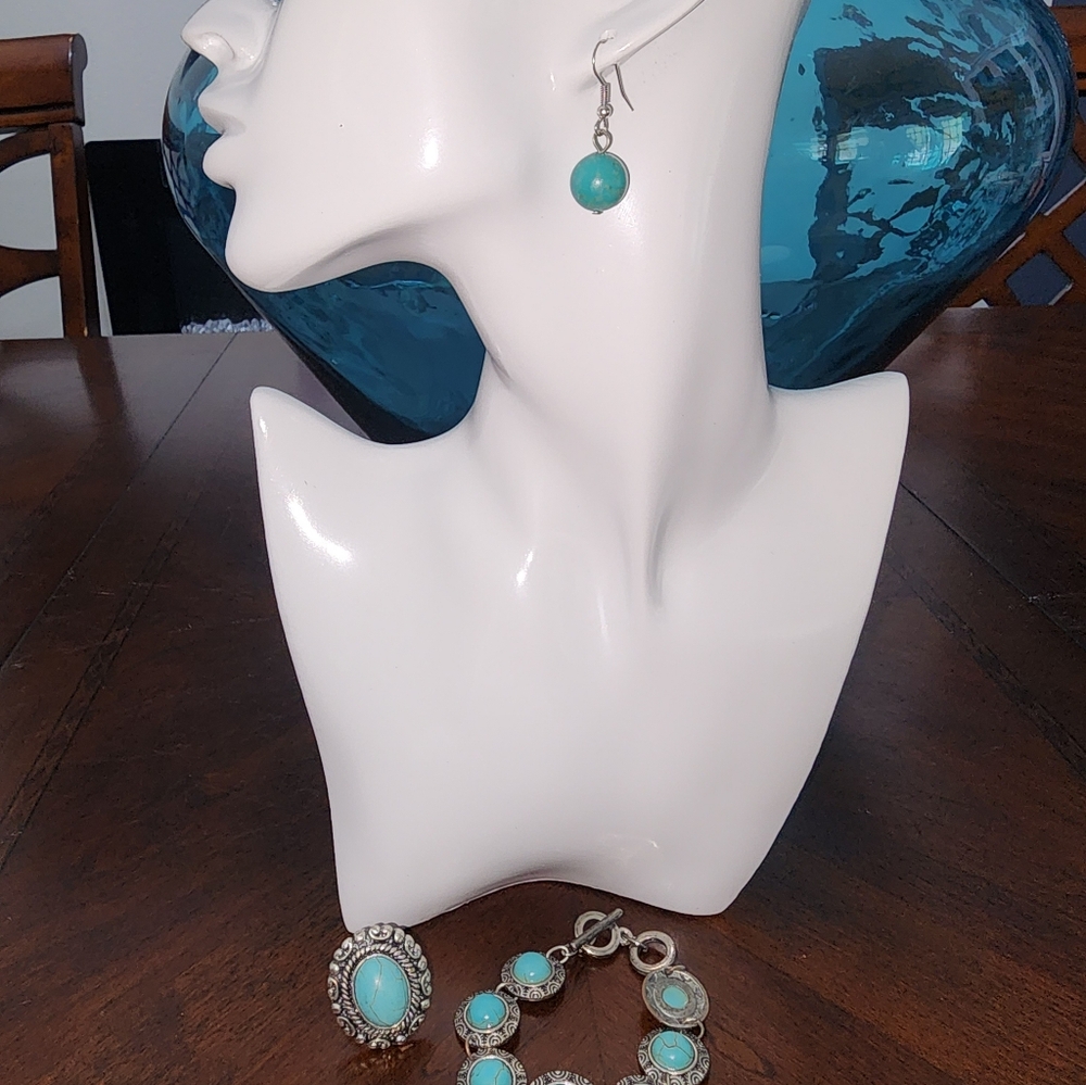 Turquoise and Silver Bracelet Set